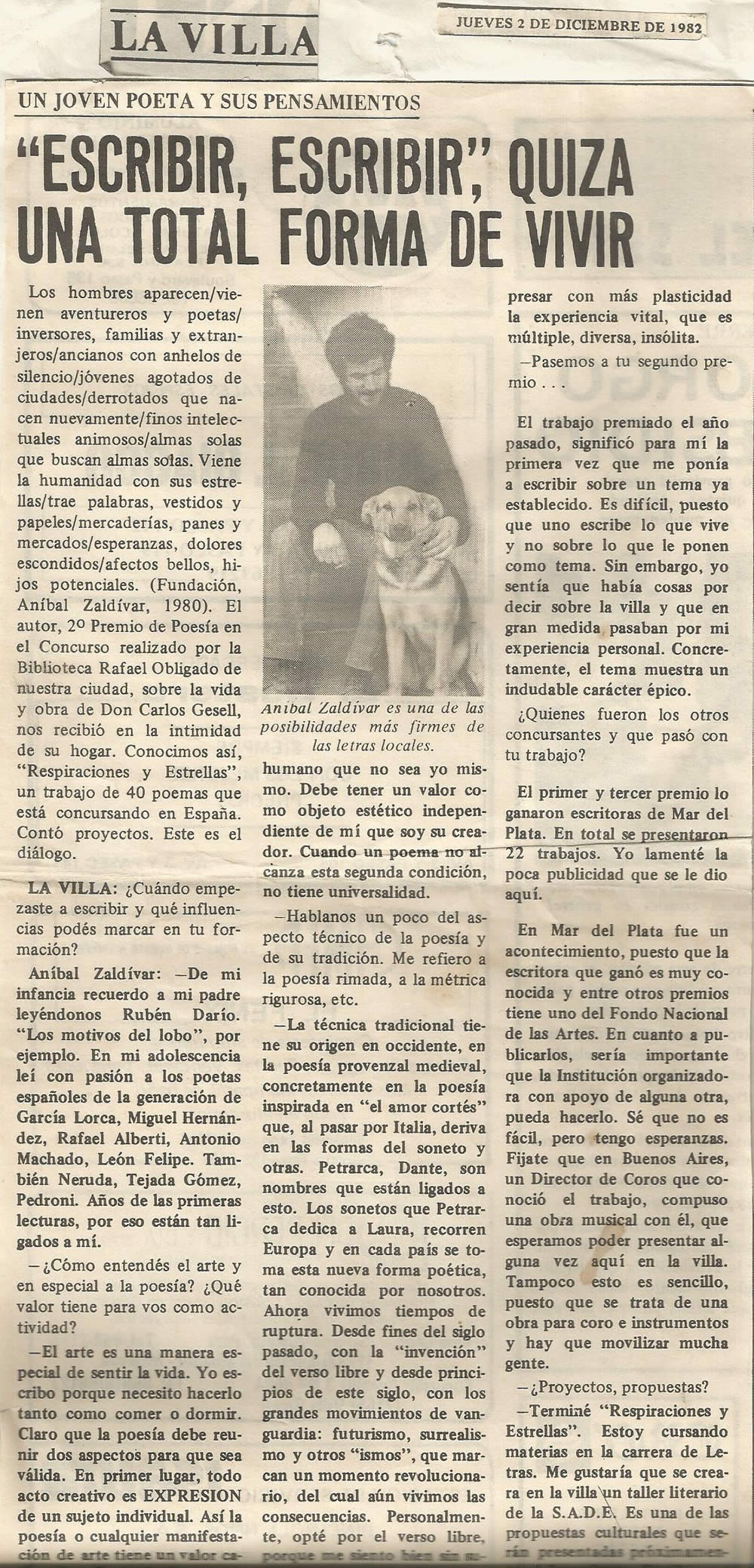 Entrevista de Nestor Melcon para Semanario La Villa 1982_lectura