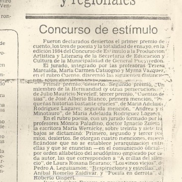 Respiraciones y Nota concurso Mar del Plata 1984